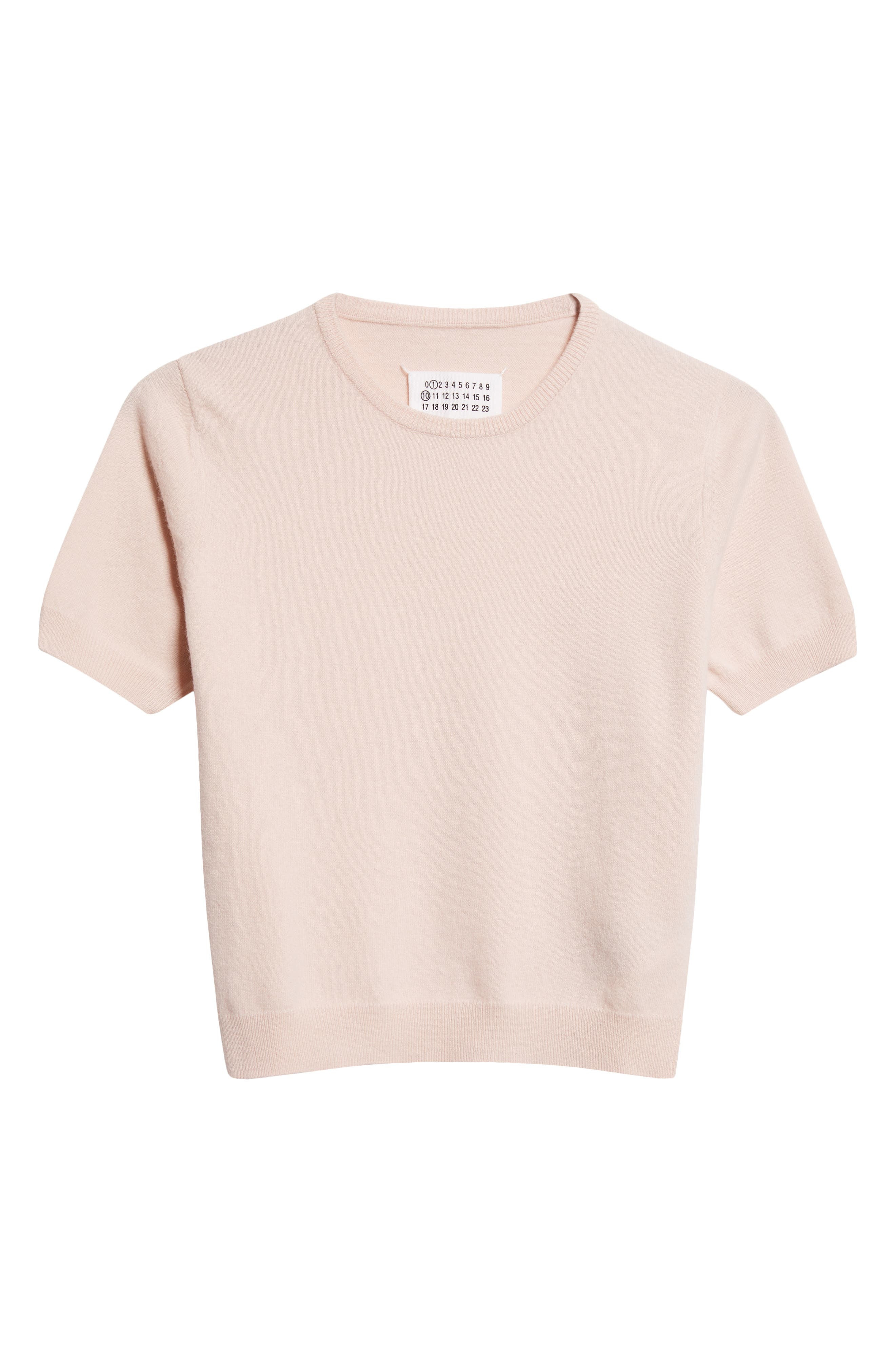 Maison Margiela Short Sleeve Virgin Wool Crewneck Sweater in Pale Pink at Nordstrom - 6