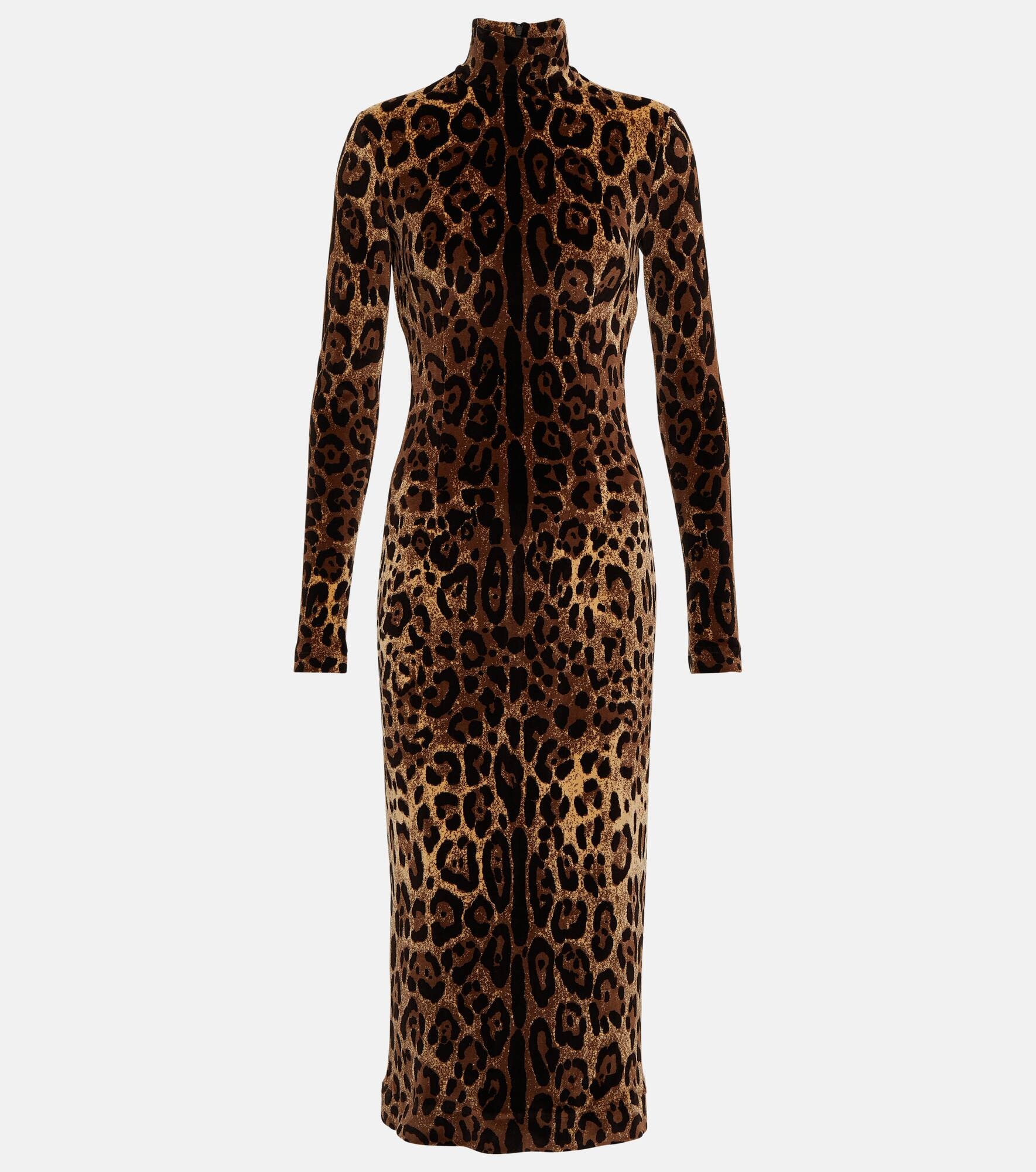 Jacquard leopard-print midi dress - 1