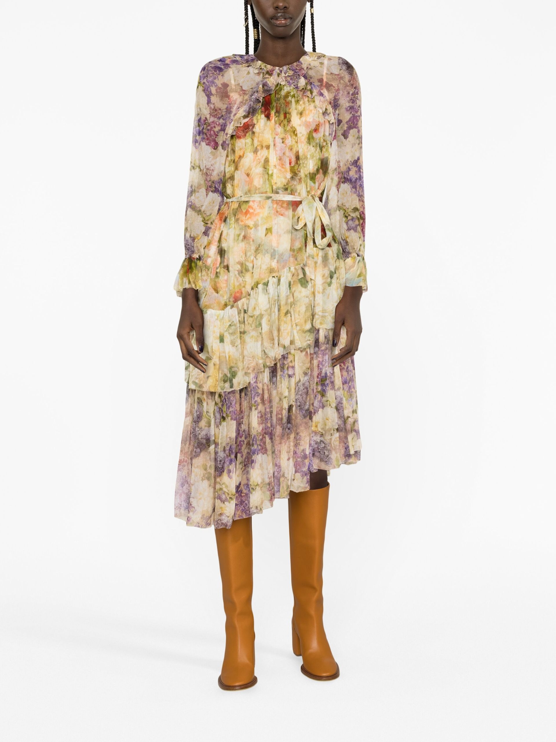 Neutral Luminosity Floral-Print Silk Midi Dress - 2