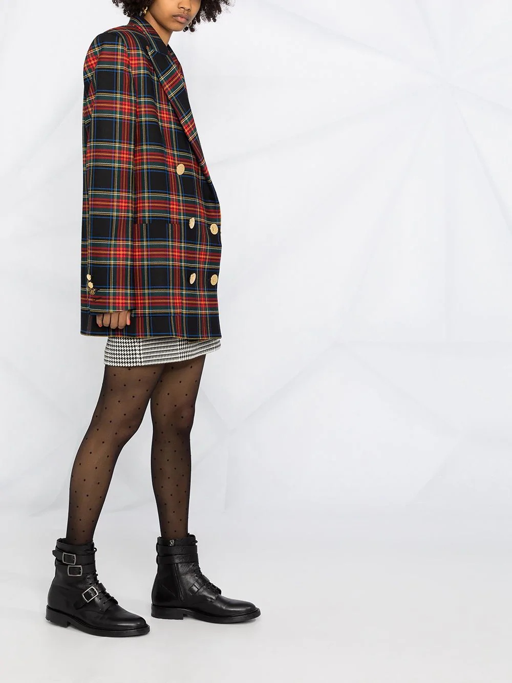 tartan-pattern double-breasted blazer jacket - 6