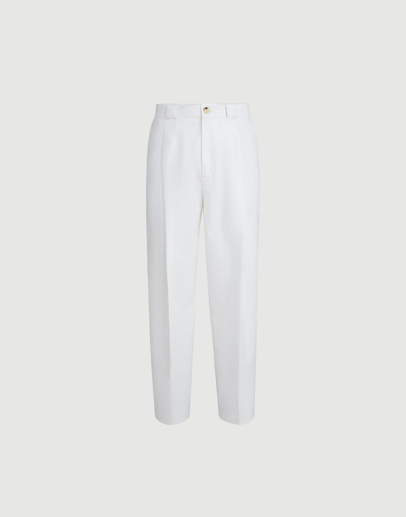 Cotton and linen panama trousers with pleat 1