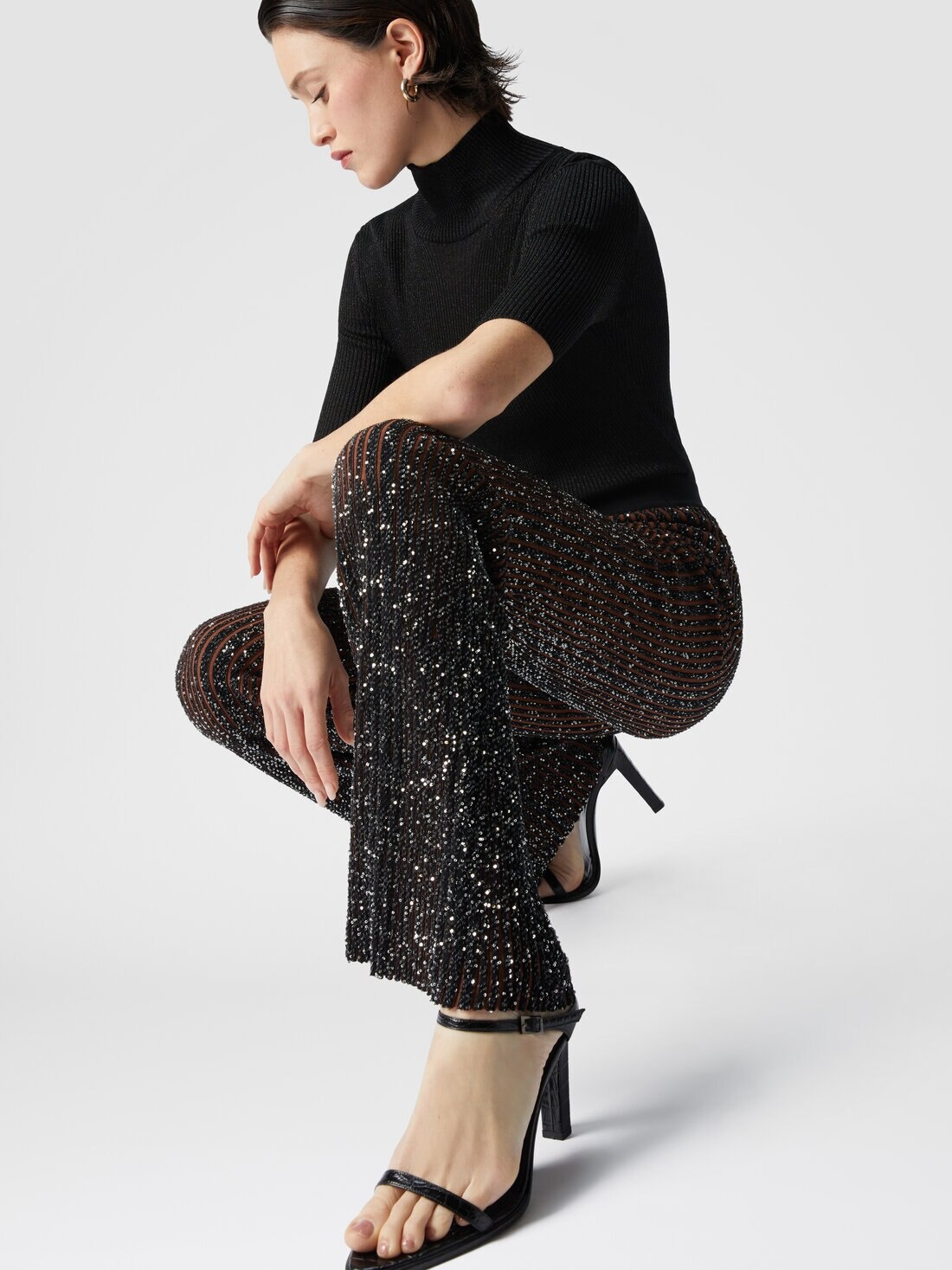 Ribbed stretch flared trousers with sequins - 4