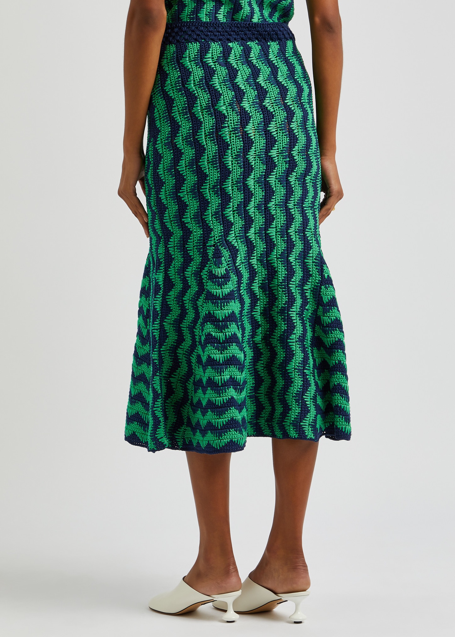 Ocean chevron-intarsia cotton midi skirt - 3