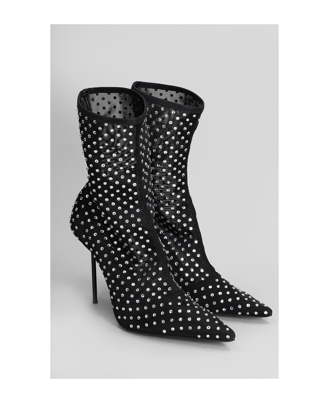Lidia High Heels Ankle Boots In Black Fabric - 2