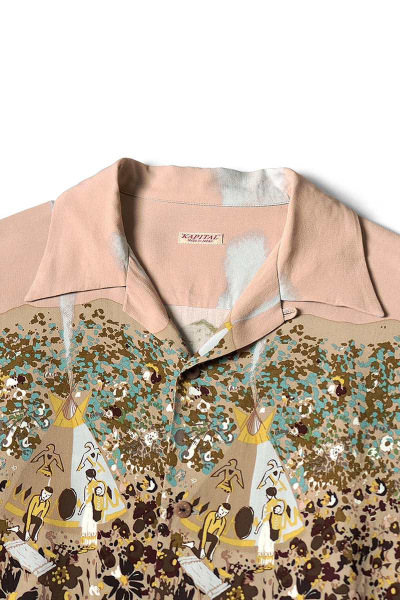 Rayon NABAJO LAND Aloha Shirt - Light Pink 4