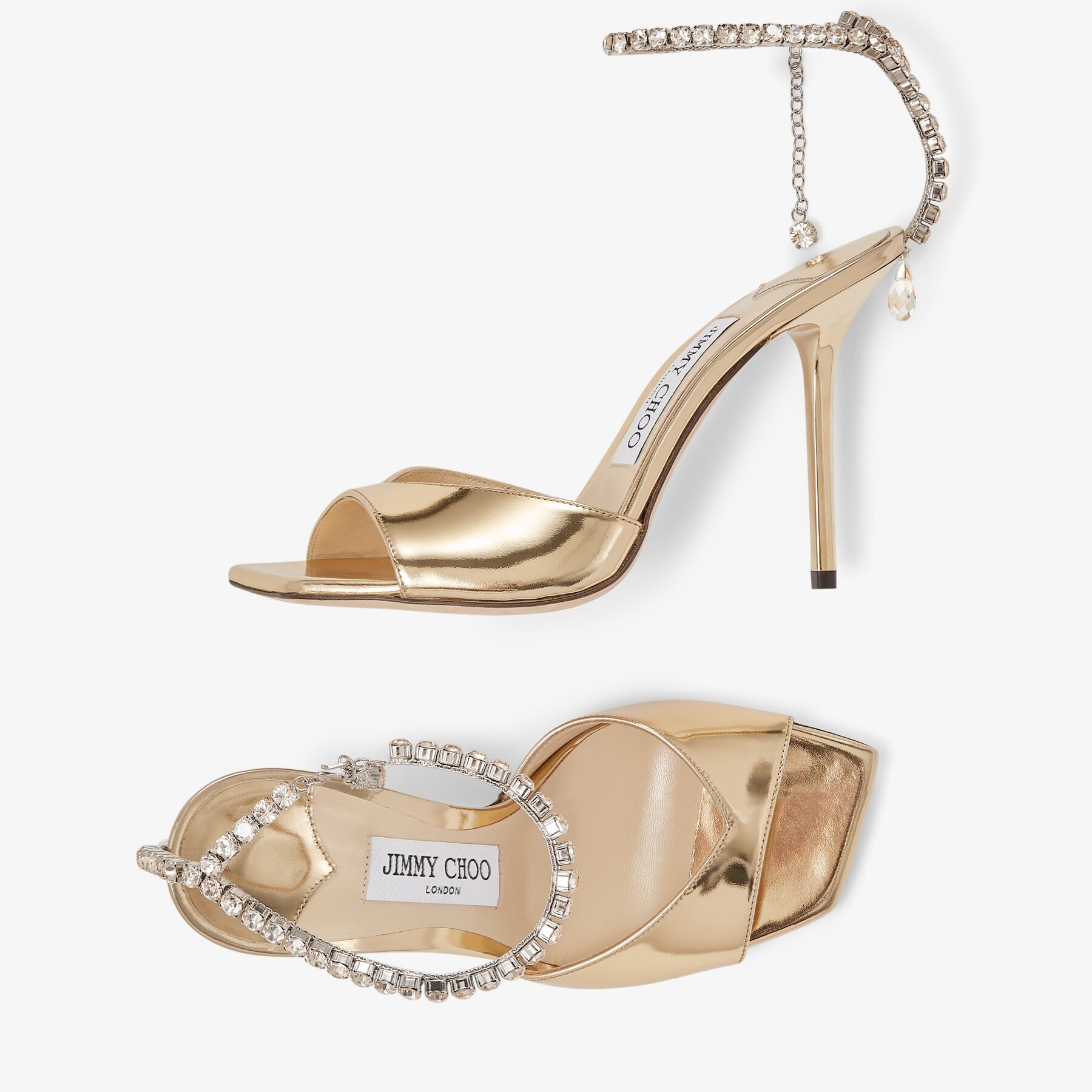 JIMMY CHOO Saeda Sandal 100 Gold Liquid Metal Sandals with