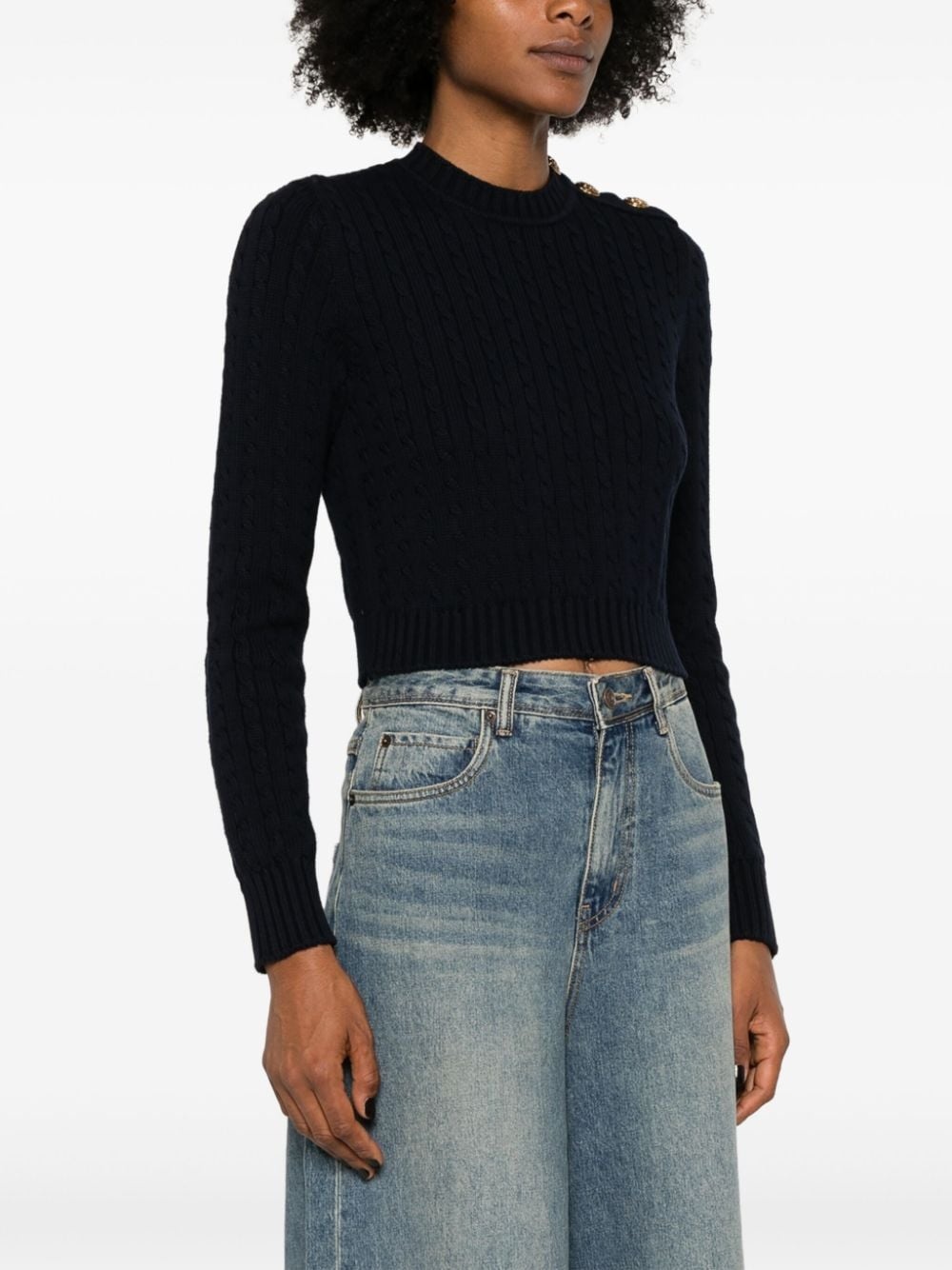 cable-knit cropped jumper - 3