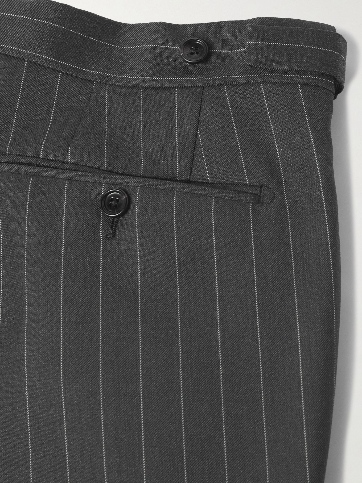 Tapered Pinstriped Wool and Mohair-Blend Twill Suit Trousers Gray - 5
