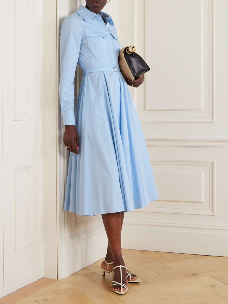 EMILIA WICKSTEAD Pleated cotton-poplin midi dress Light blue outlook