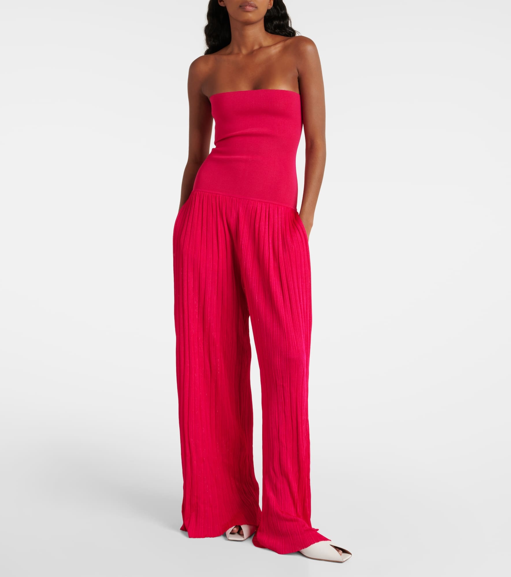 Pleated knitted strapless jumpsuit - 2