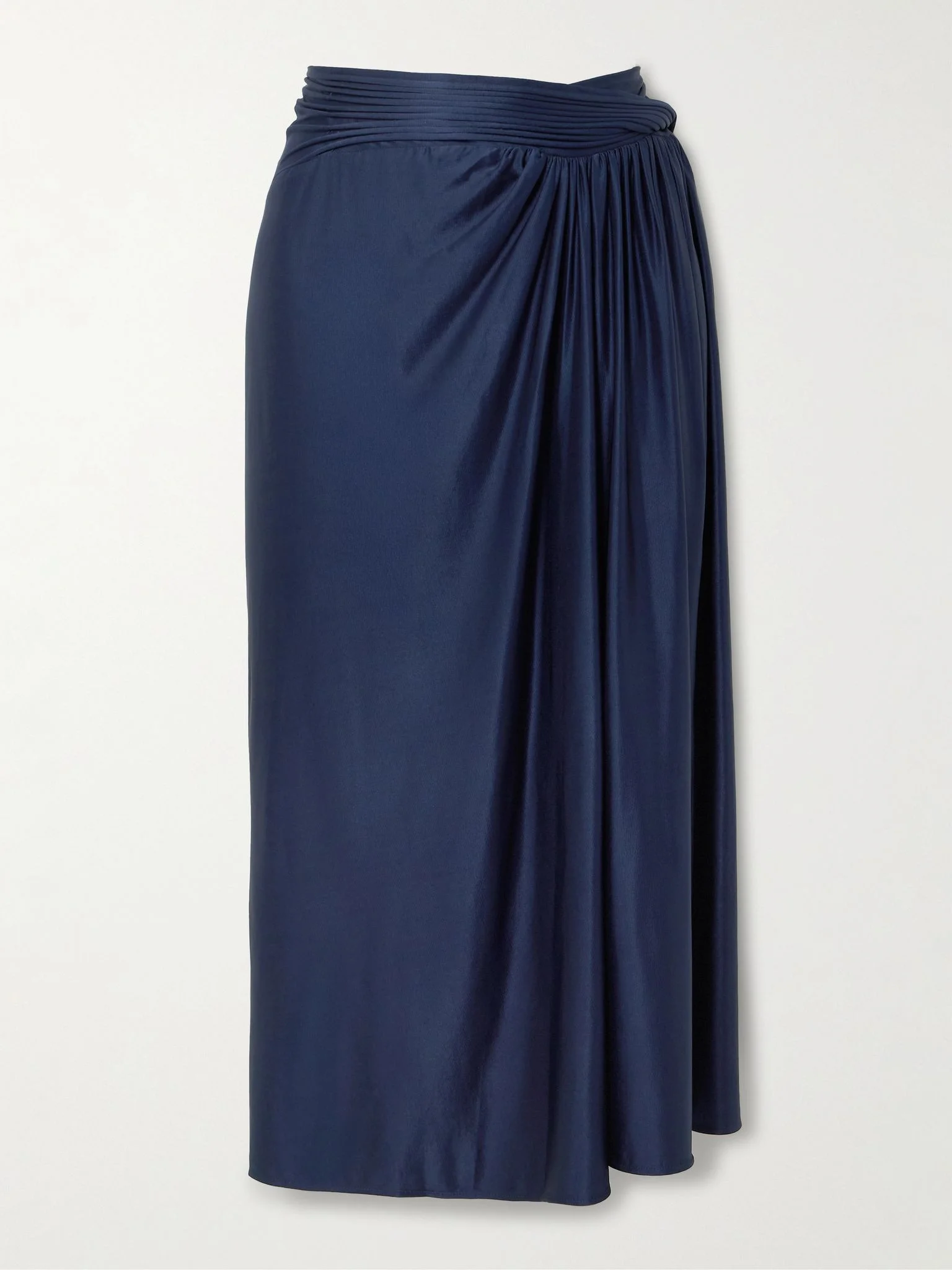 Draped satin-jersey midi skirt Navy - 1