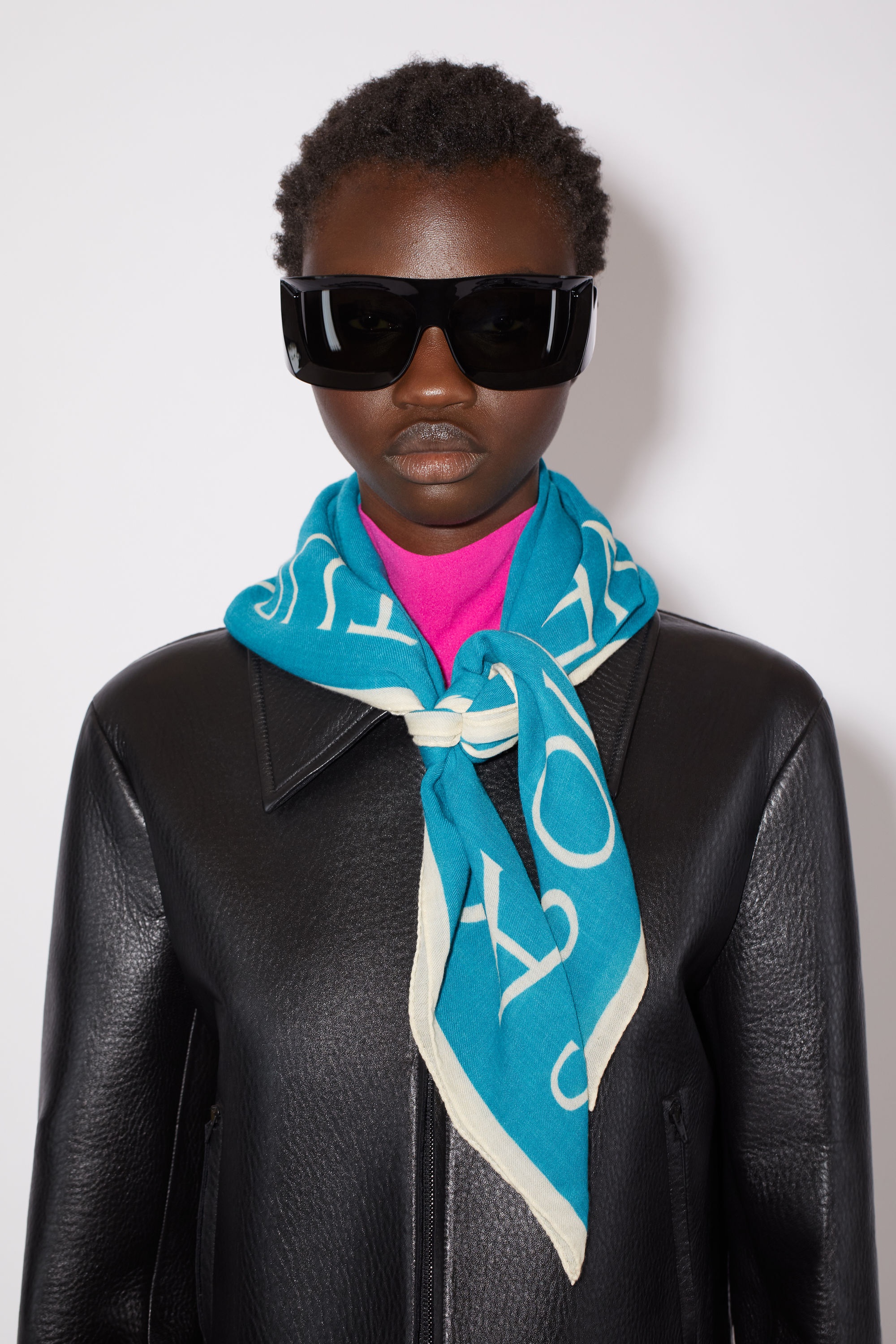 Logo wool square scarf - Teal blue - 2