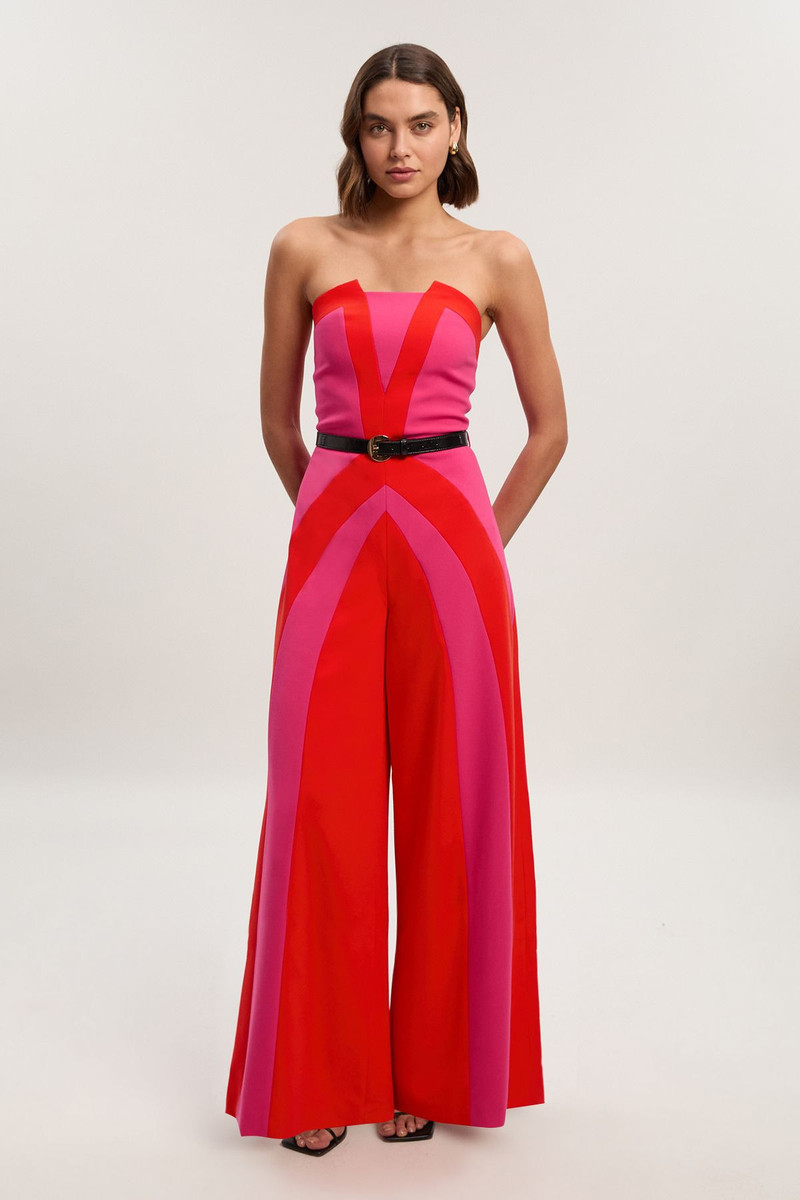 Compact Stretch Colour Block Tailored Bandeau Jumpsuit 1