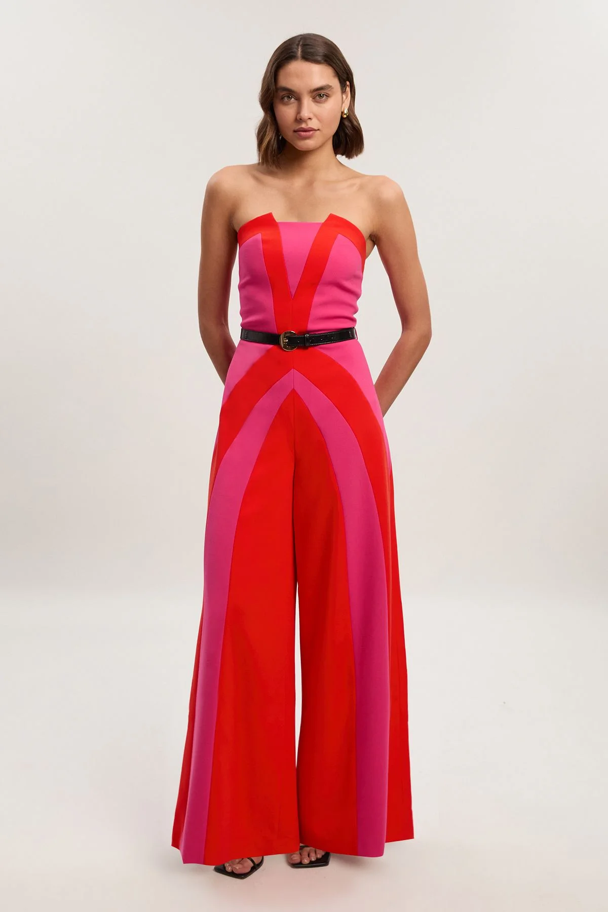 Compact Stretch Colour Block Tailored Bandeau Jumpsuit - 1