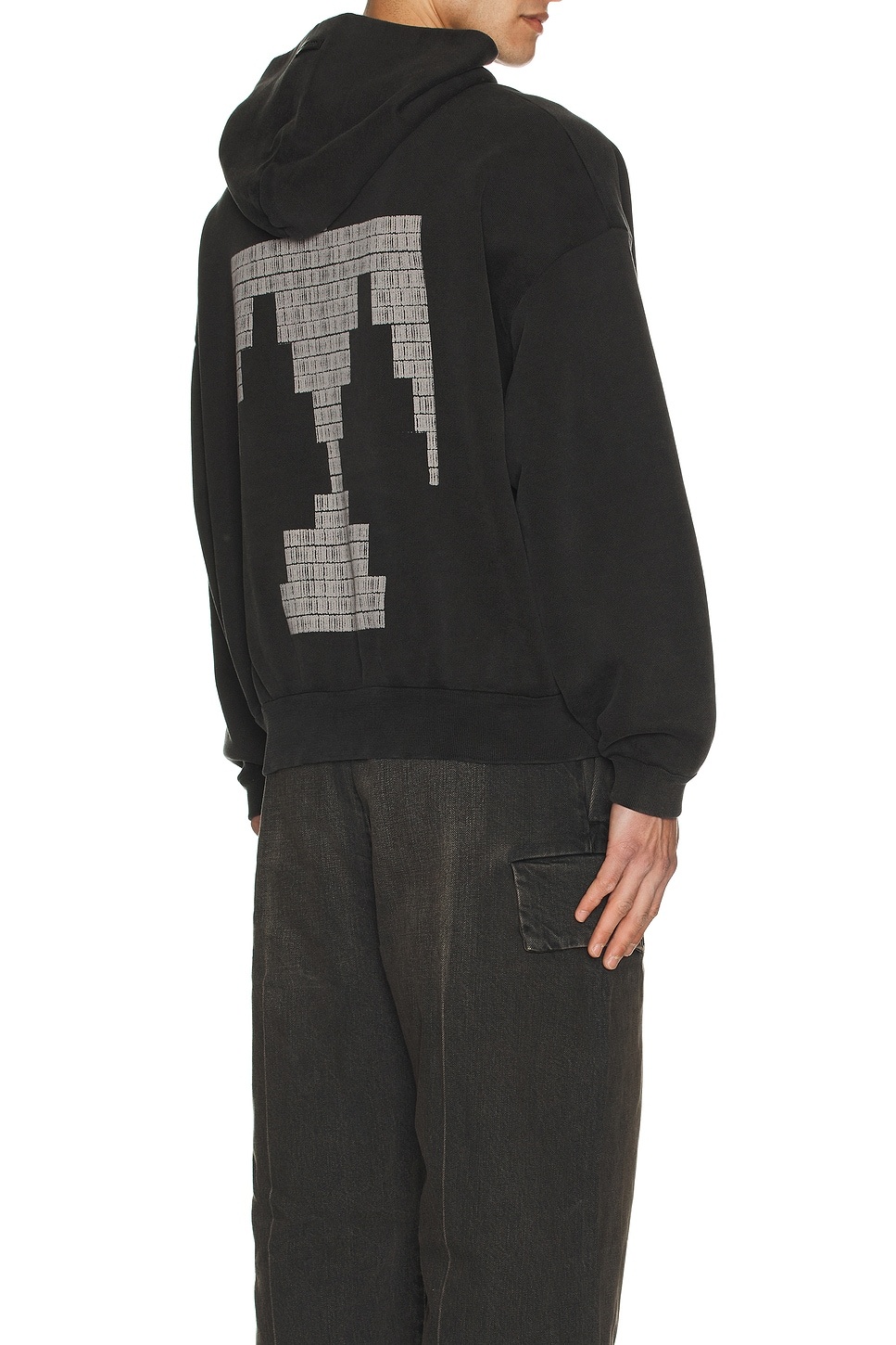 French Terry Overlapped Thunderbird Grey Print Hoodie - 4