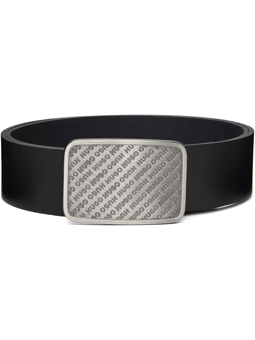 Black Leather Repeat-Logo Plaque Buckle Belt - 1
