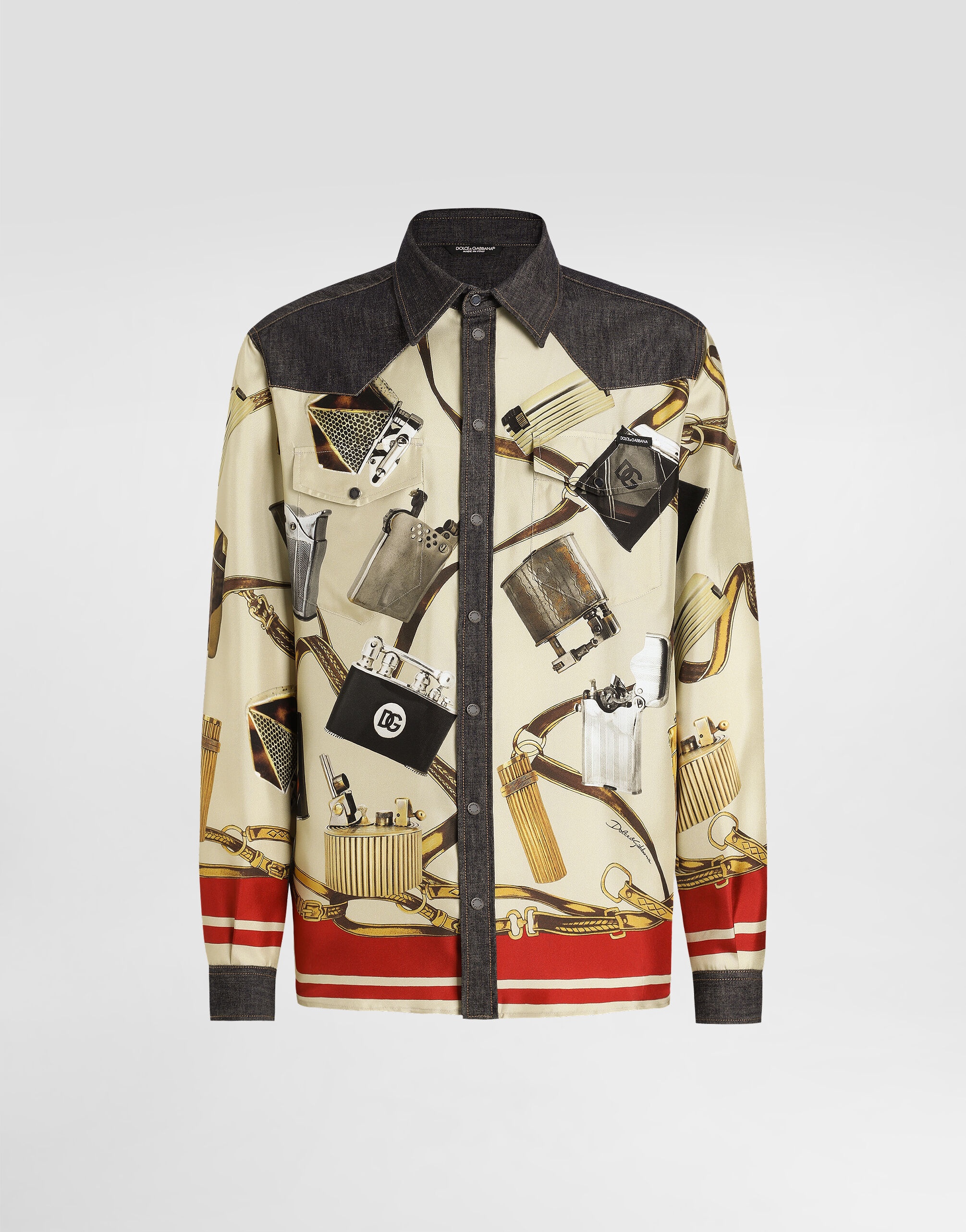 Silk and denim shirt with lighter print - 1