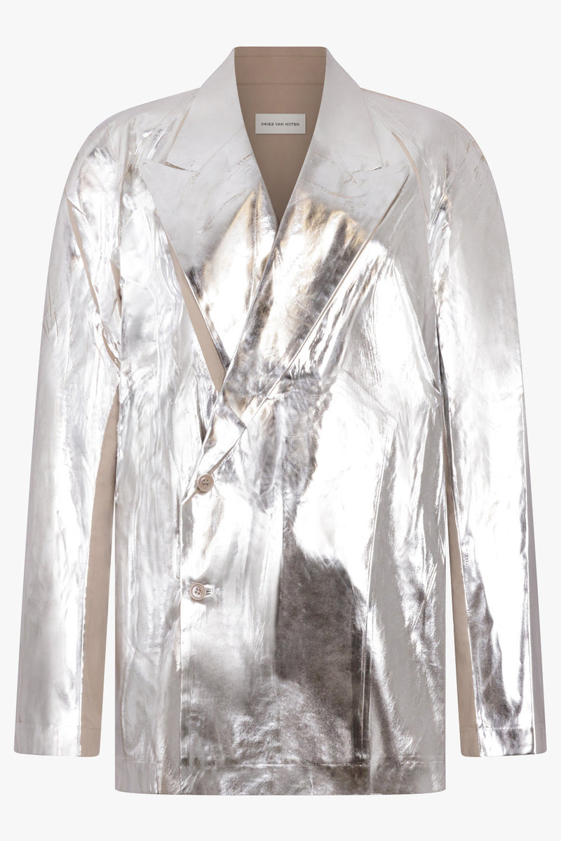 CAPLAN SILVER OVERLAY DOUBLE BREASTED SHIRT JACKET | SILVER/SAND 1