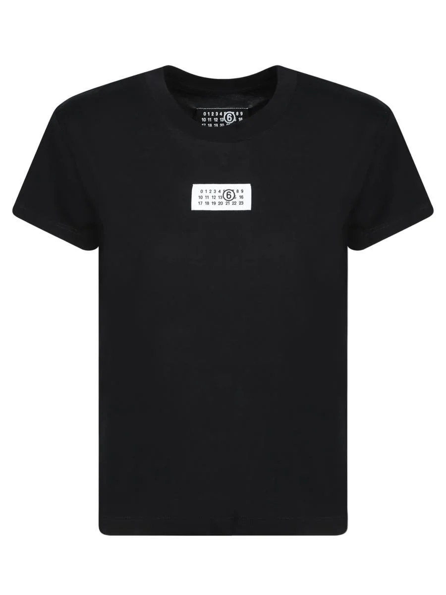 Mm6 Maison Margiela Black Cotton T-Shirt With Logo Patch - 1