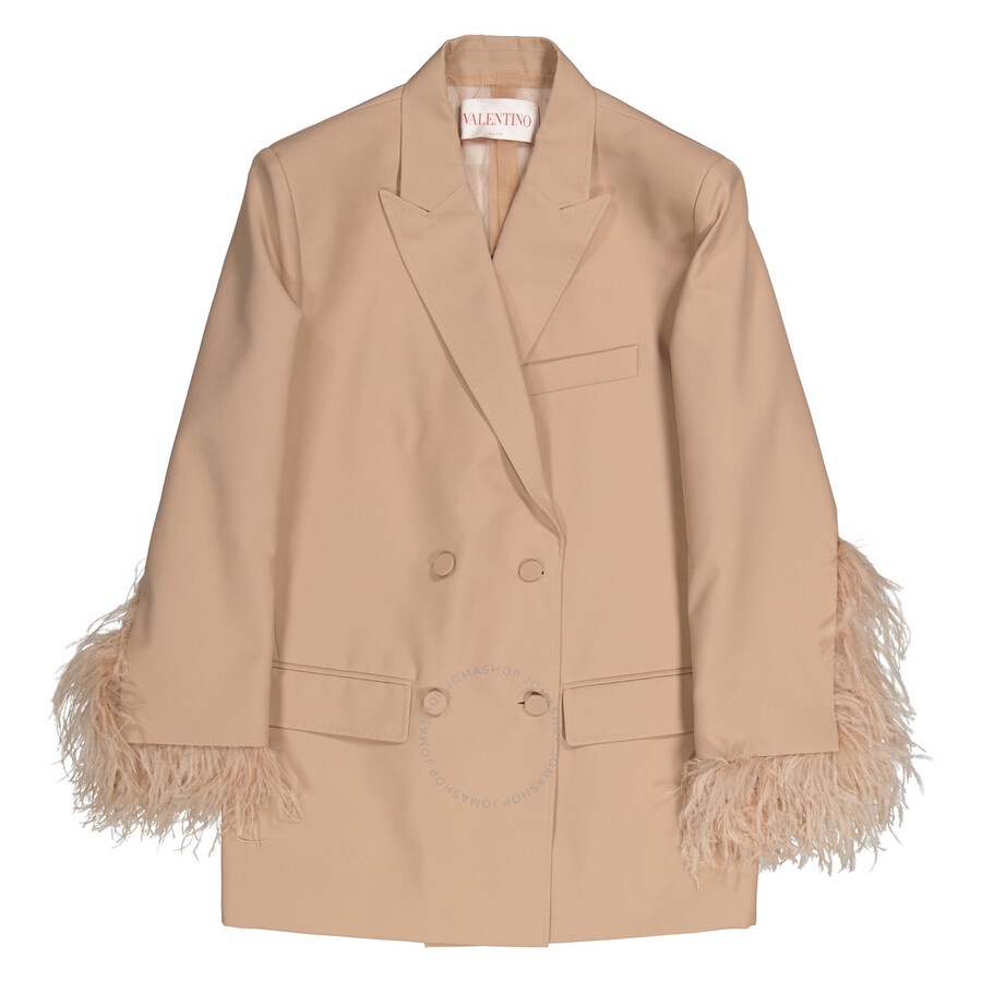 Valentino Ladies Sand Feather Embroidered Jacket - 1