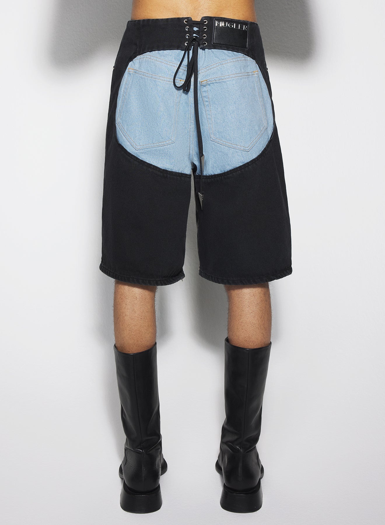 bi-color laced denim shorts - 3