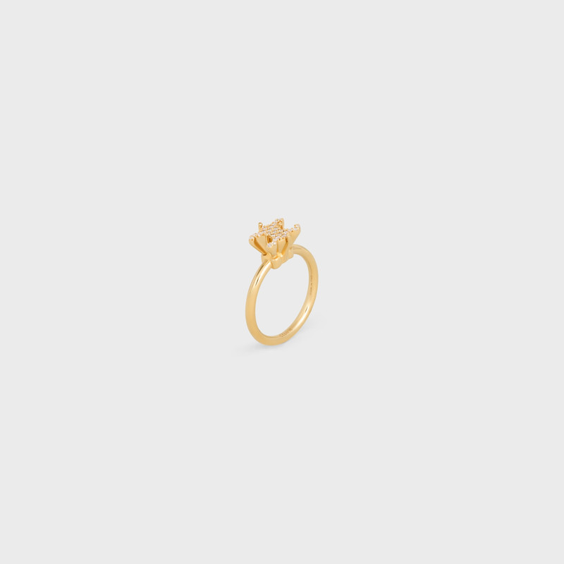 CELINE Triomphe Solitaire Sparkle Ring in Strass and Brass with Gold Finish outlook