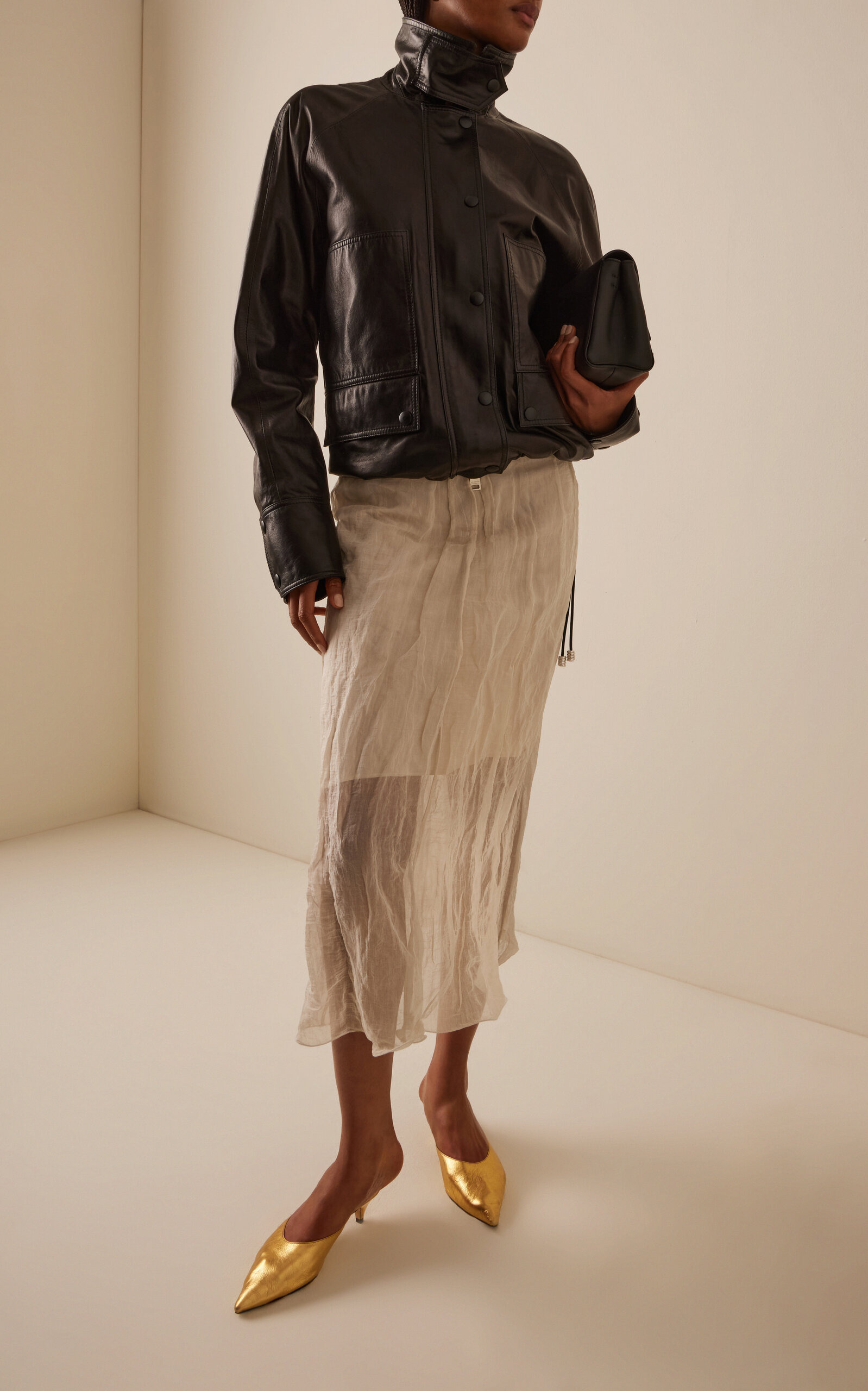 The James Low-Rise Metallic Organza Midi Skirt off-white - 2