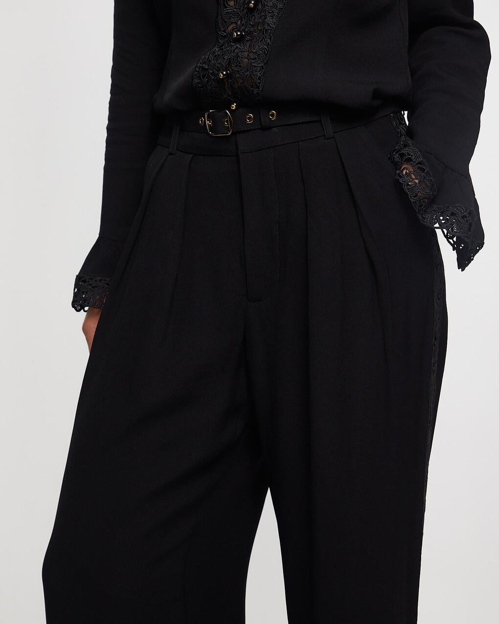 Lace Trim Wide Leg Pant Black - 5