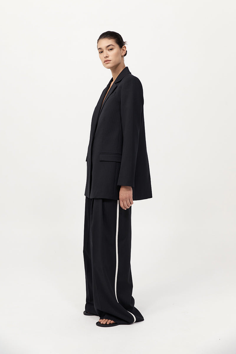 Split Back Blazer - Black Pinstripe - 7