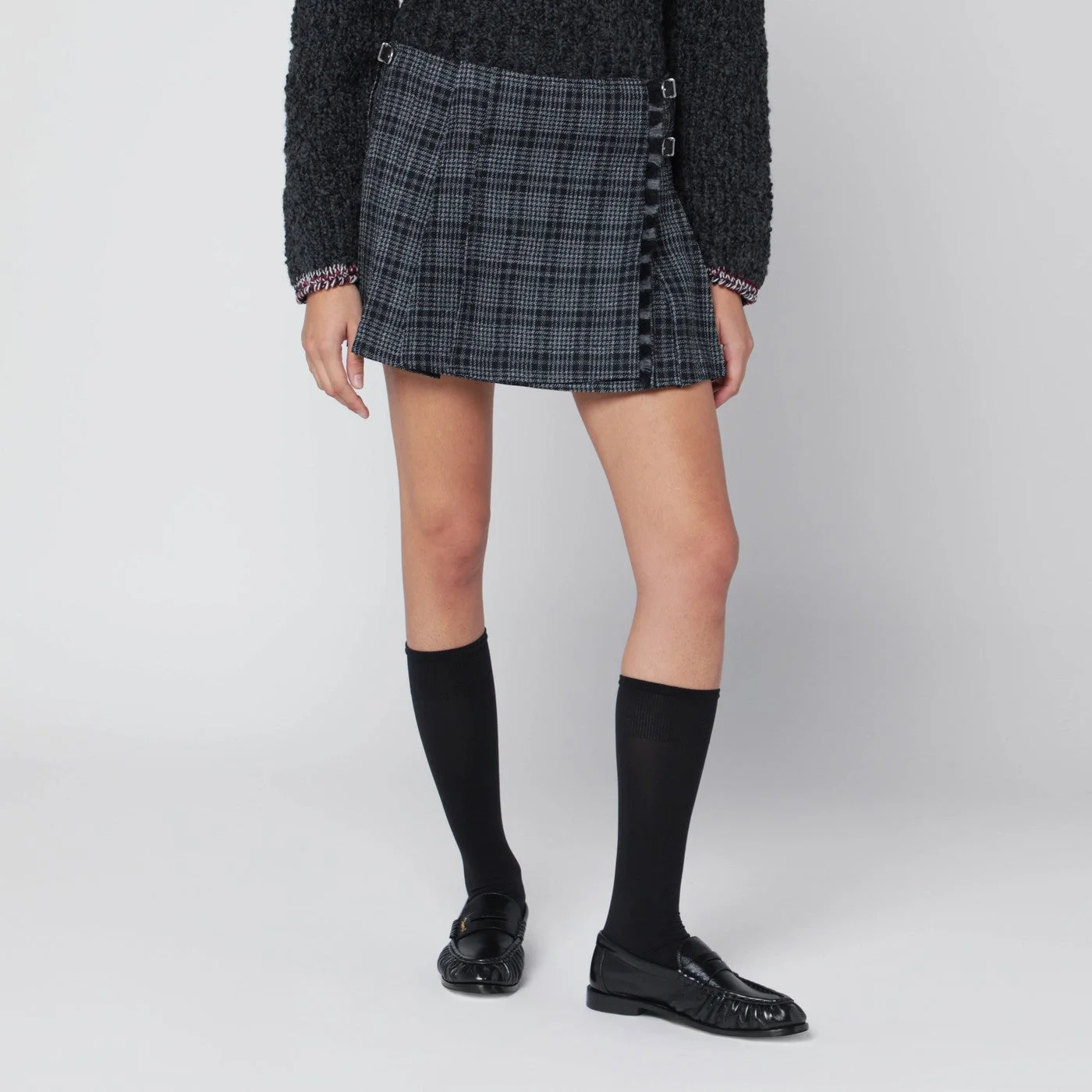 Black/white check kilt mini skirt - 1