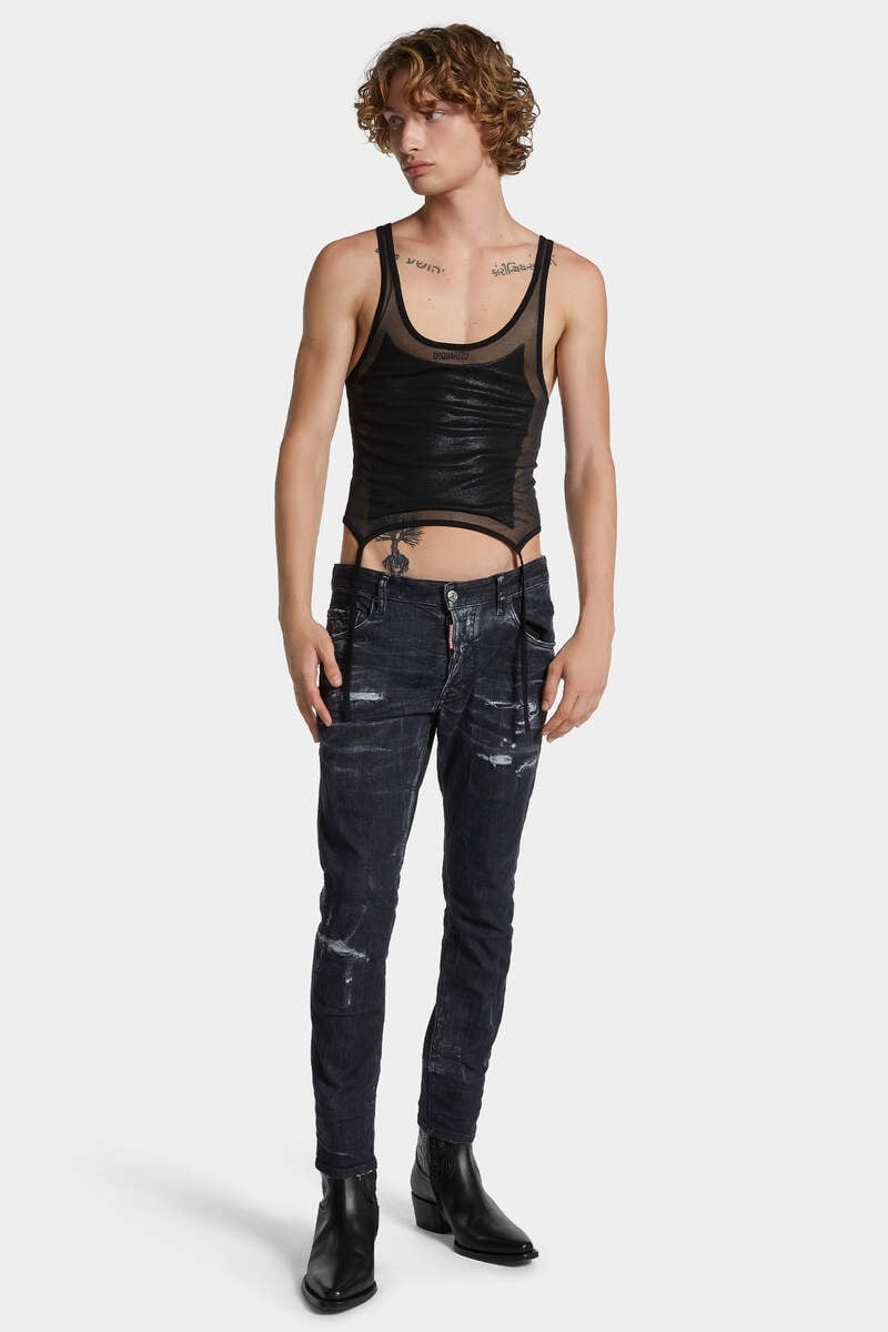 BLACK DESTROYED WASH SKATER JEANS - 3