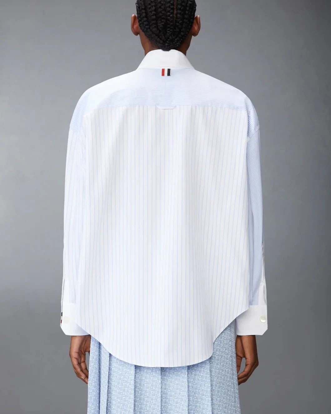 POPLIN PINSTRIPE FUNMIX MICRO UNIVERSITY STRIPED SUPERSIZED LONG SLEEVE SHIRT - 3