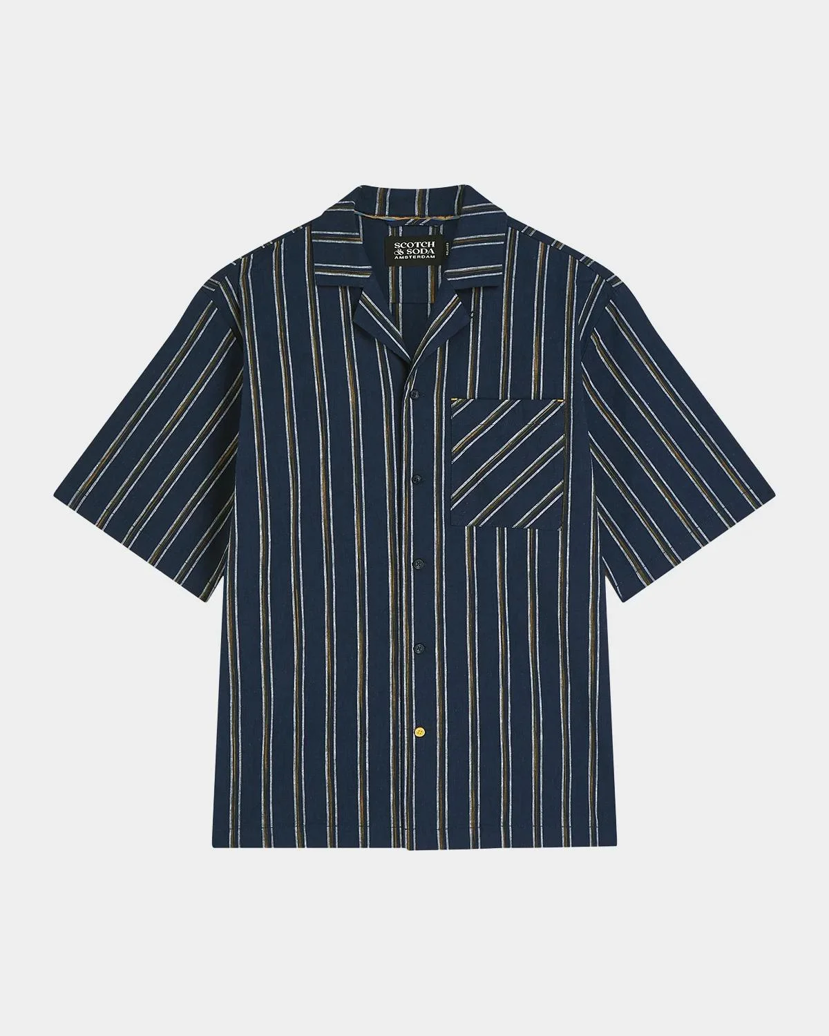 Men's Stripe Cotton and Linen Relaxed-Fit Short-Sleeve Shirt - 1