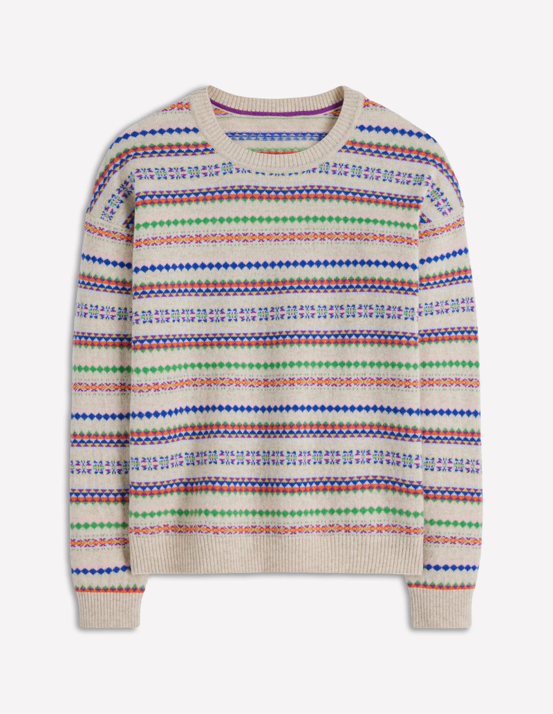 Lydia Cashmere Jumper-Oatmeal Melange Fair Isle 7
