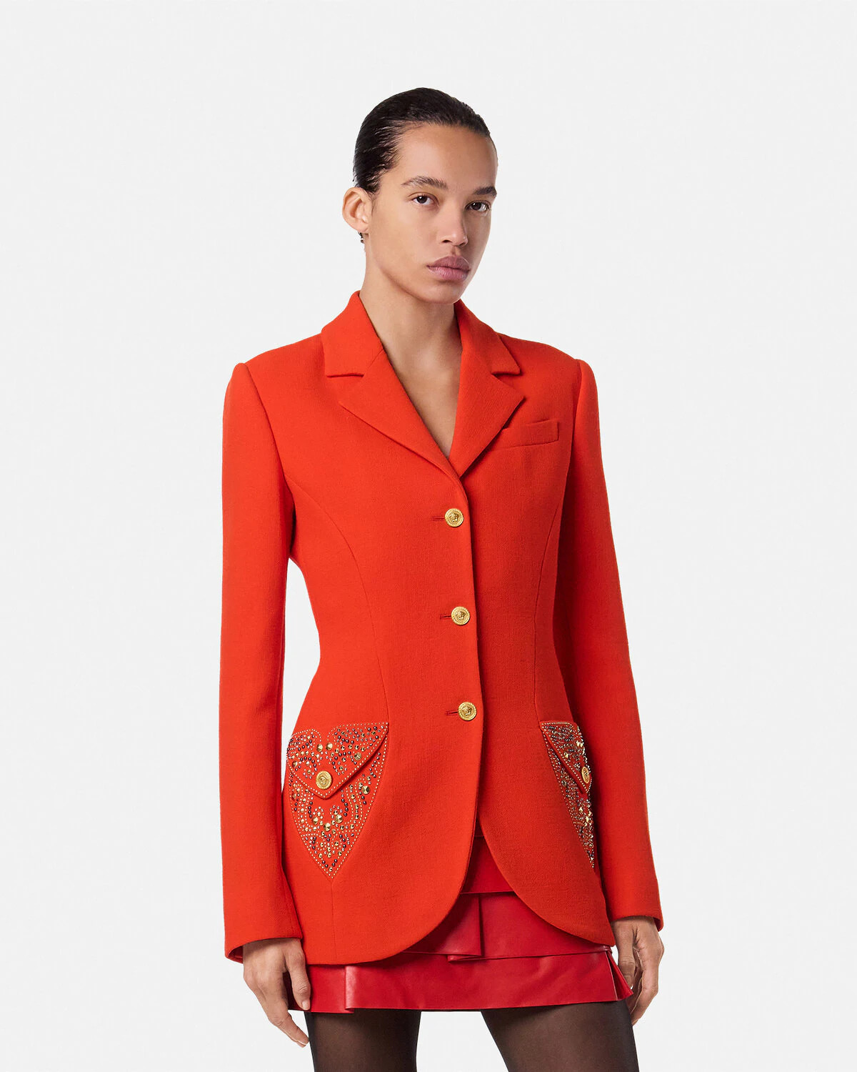 Studded Wool Fitted Single-Breasted Blazer - 4
