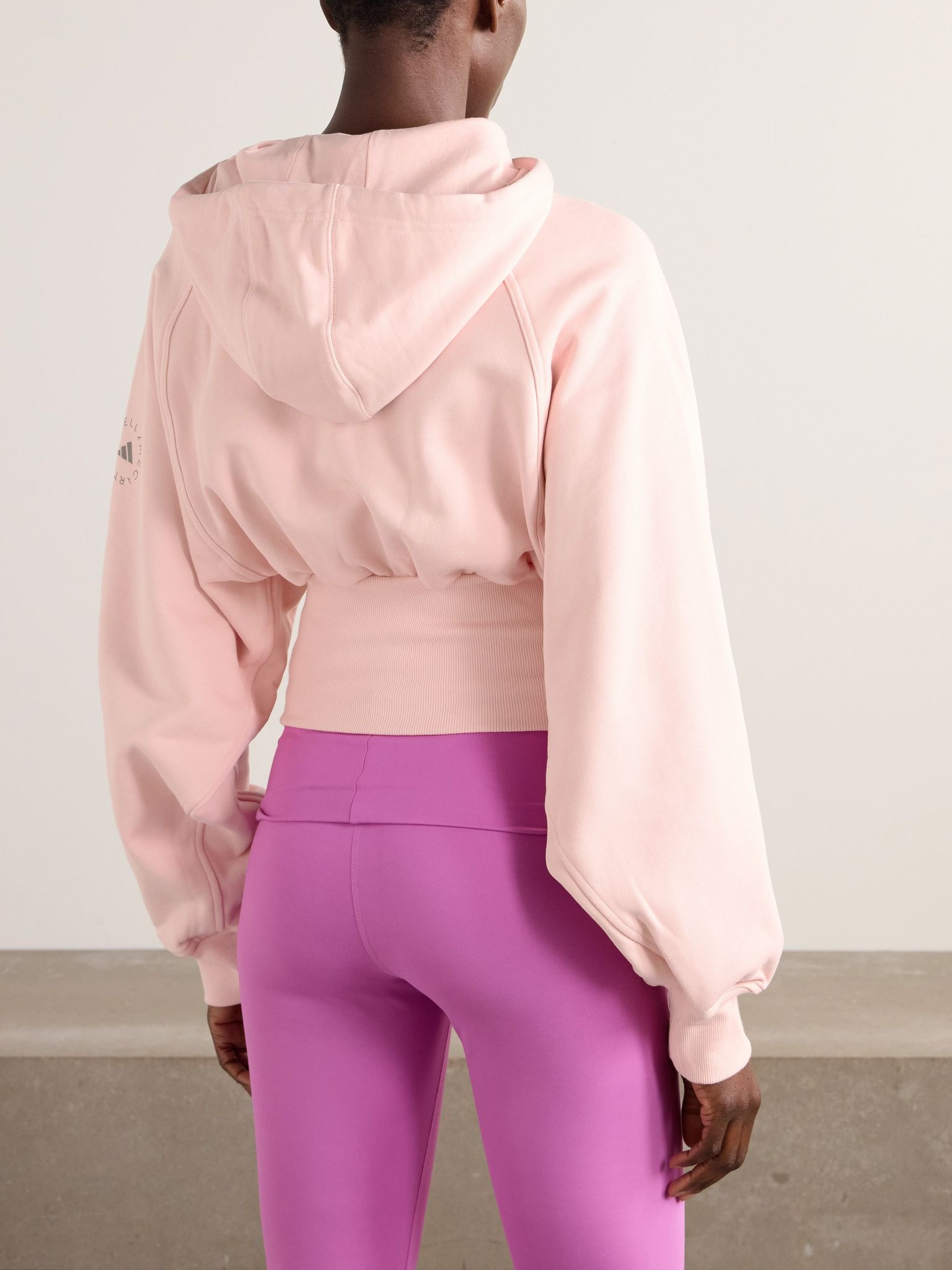 TrueCasuals cropped cotton-jersey hoodie Baby pink - 3