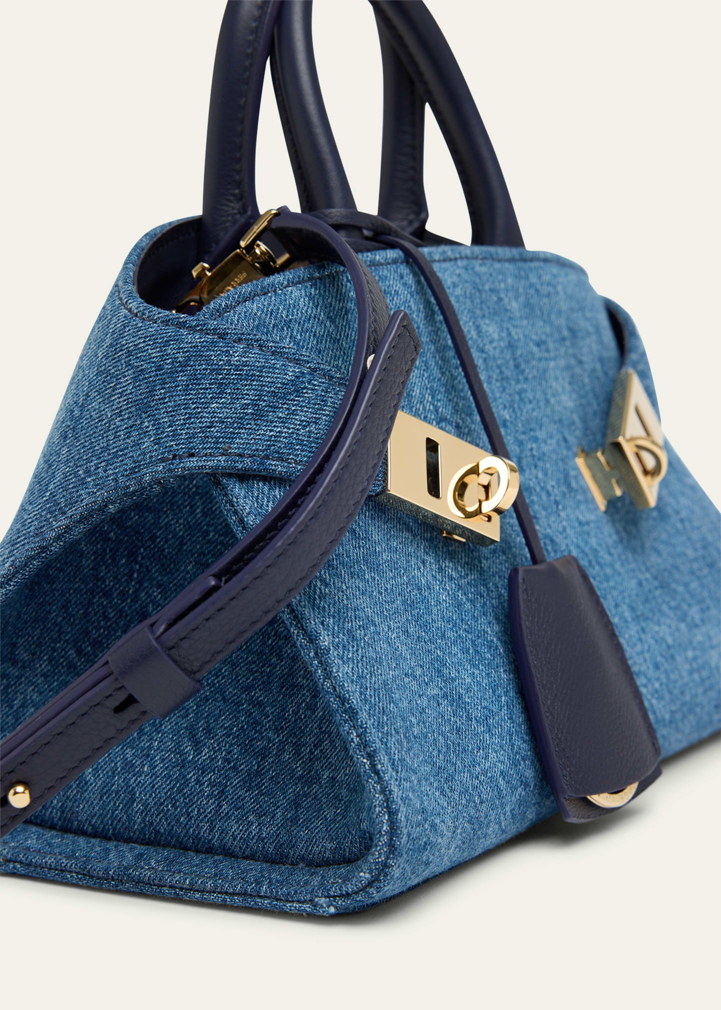 Hugh Washed Denim Top-Handle Bag - 4