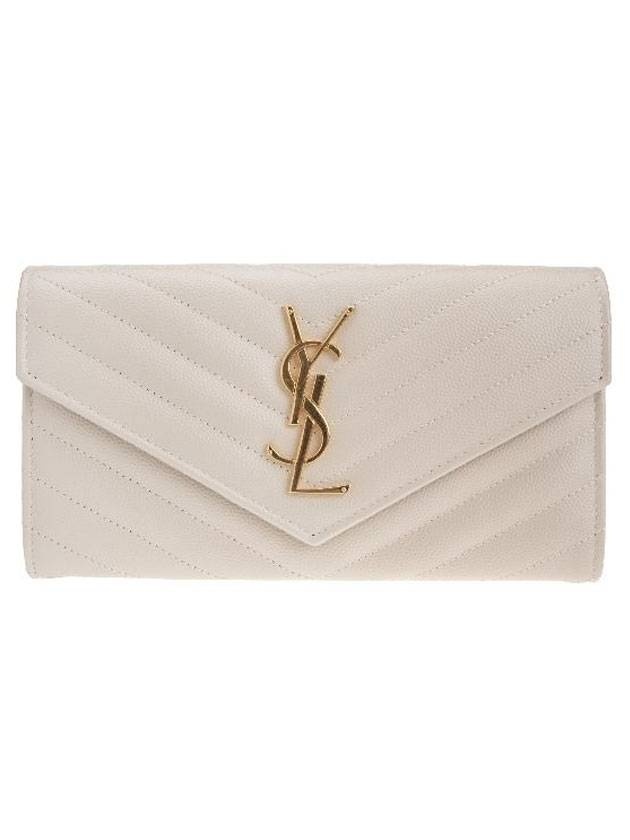 Matelasse Monogram Quilting Leather Flap Long Wallet White - 1