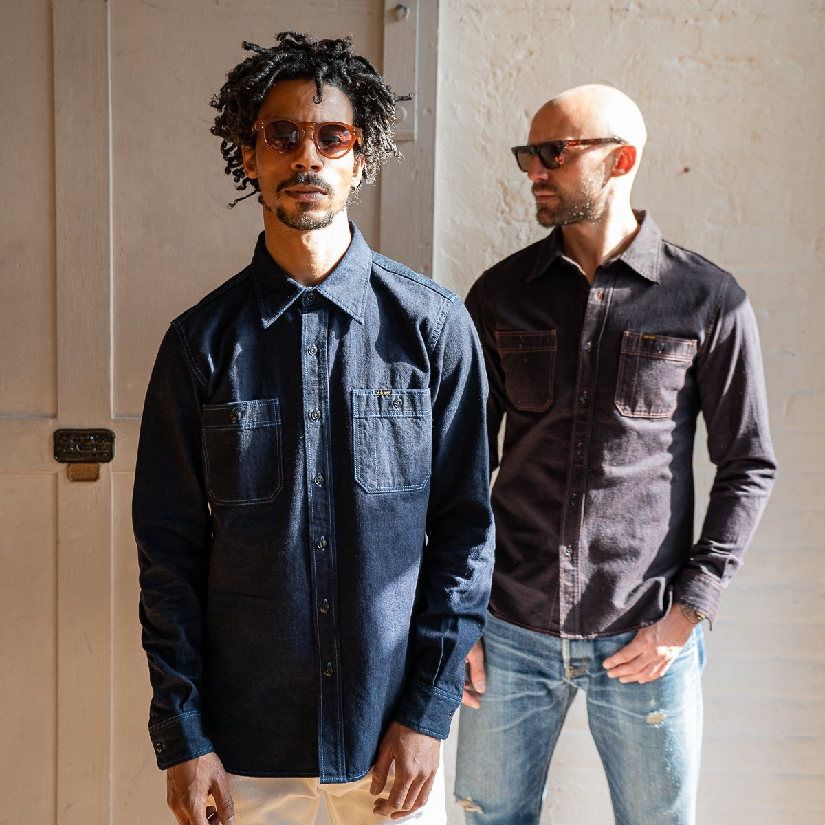 IHSH-353-BLU 10oz Selvedge Denim Work Shirt - Indigo Overdyed Blue - 4