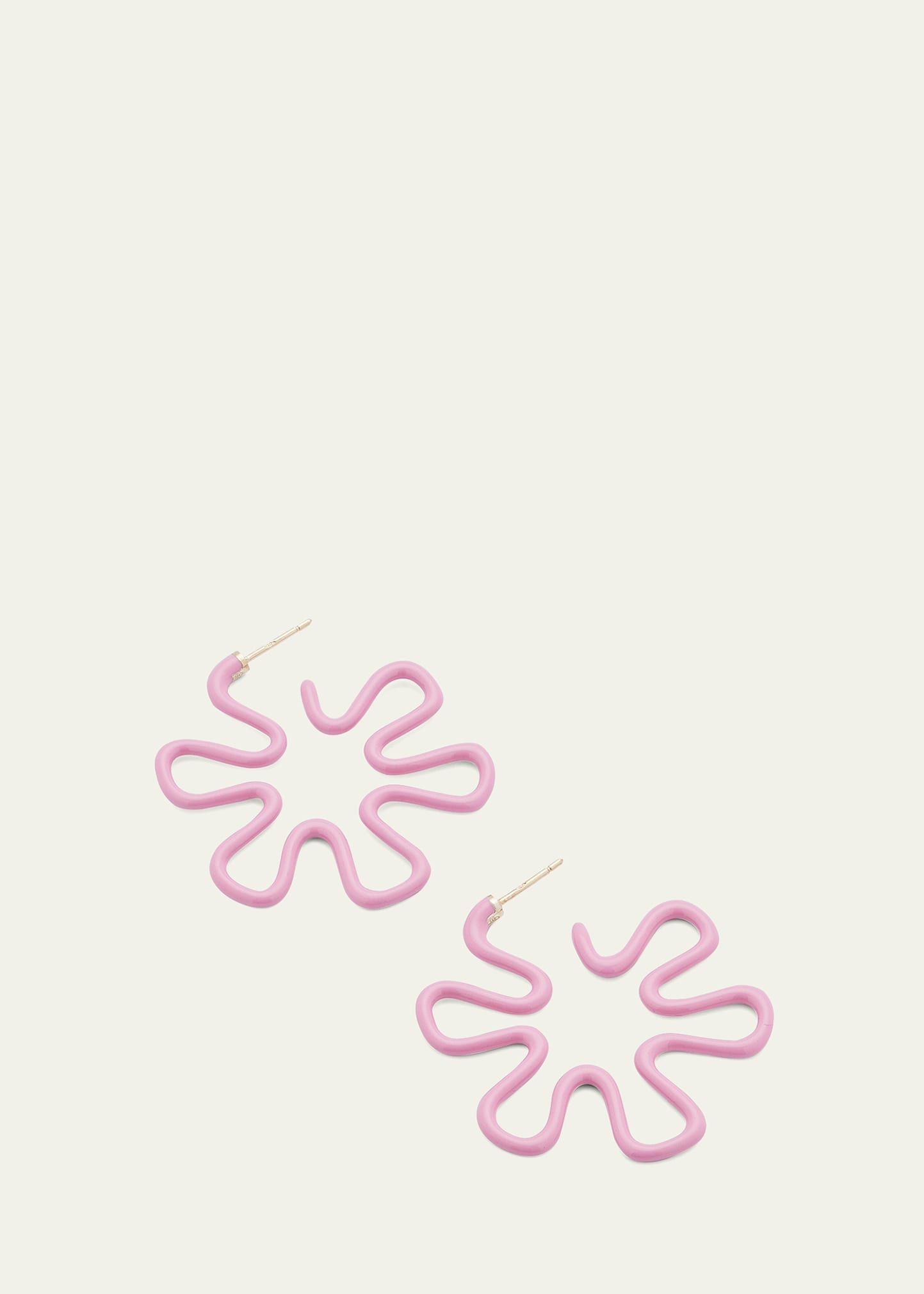 Pink Enamel Flower Hoop Earrings - 3