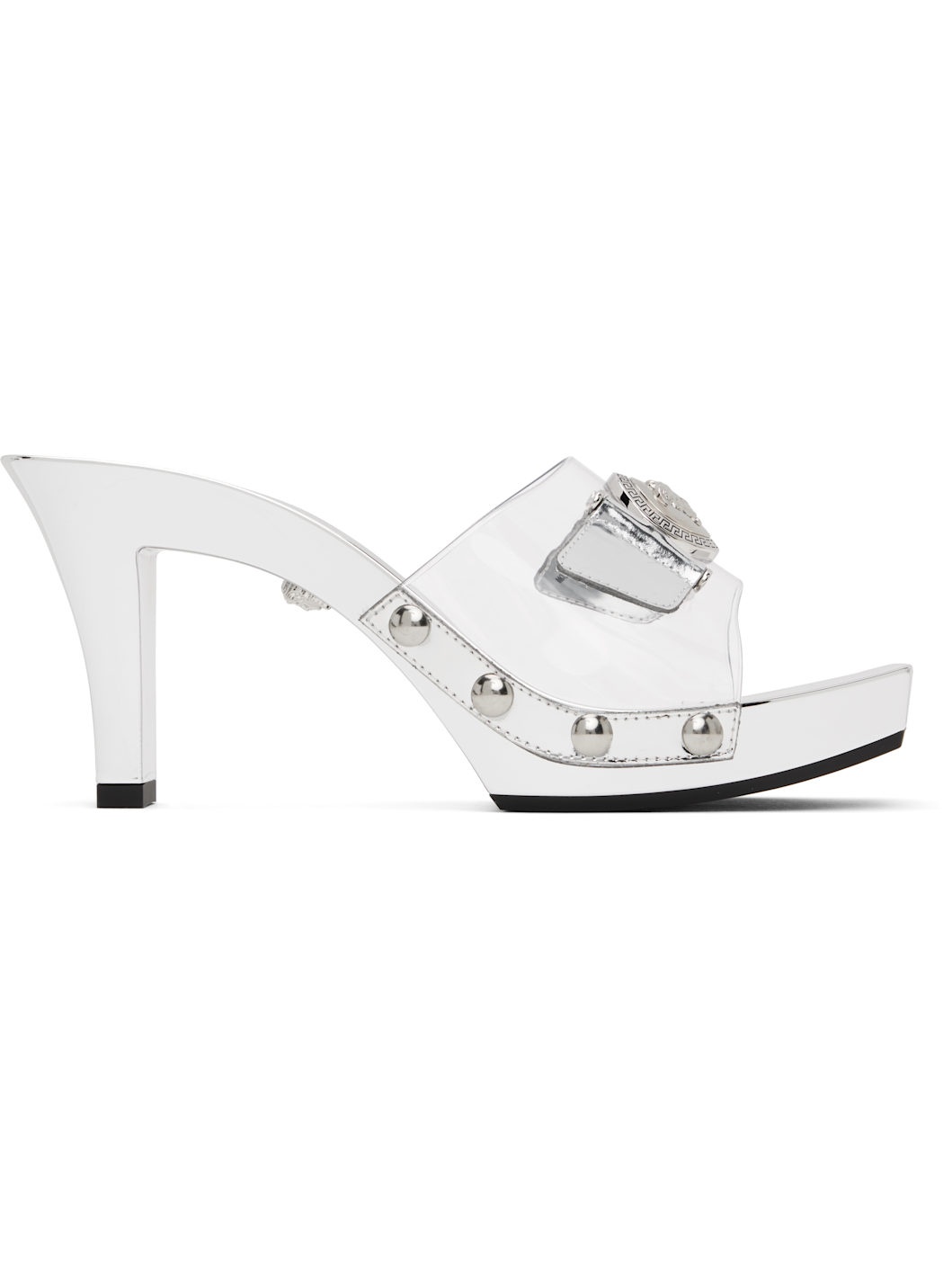 Silver Medusa Buckle Transparent 60mm Heeled Sandals - 1