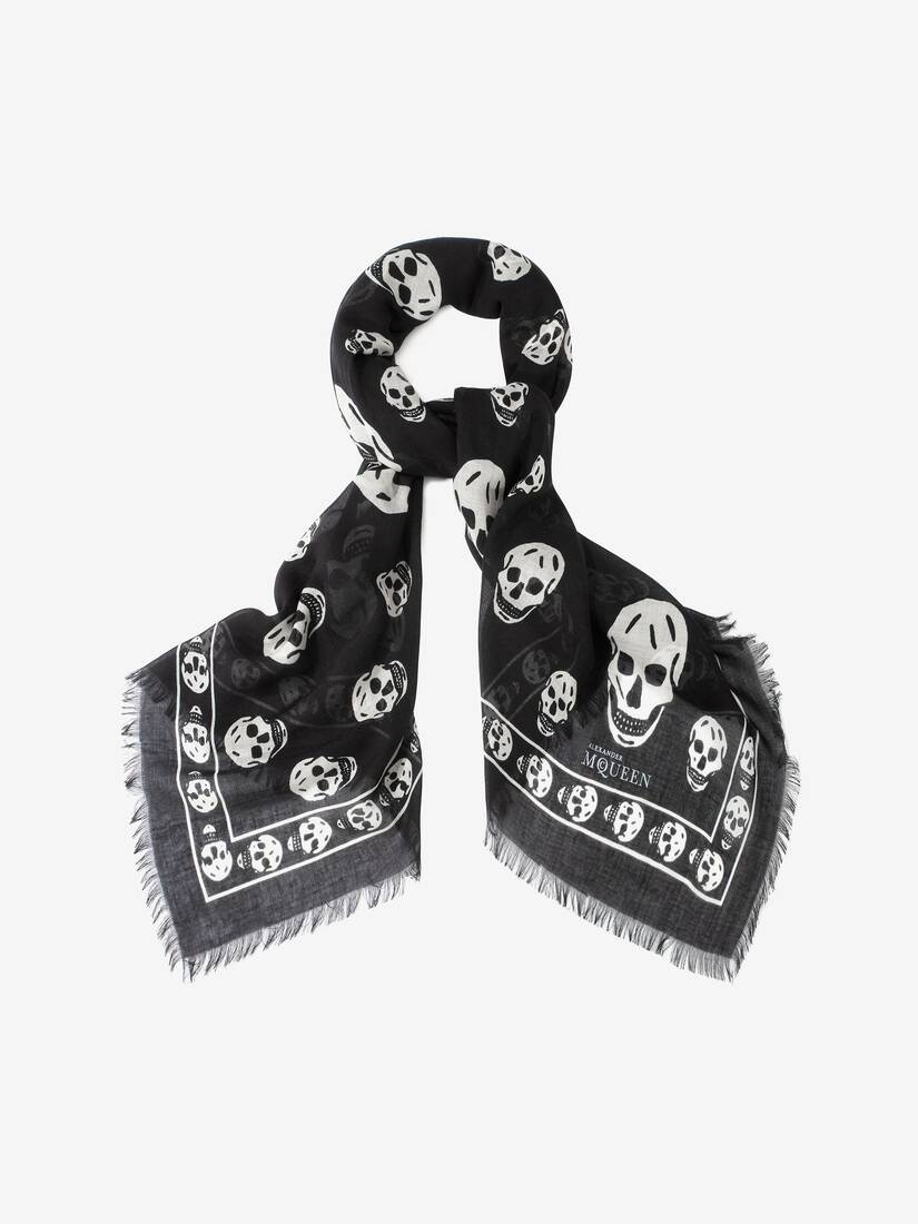 Women's Classic Silk Blend Skull Scarf in Black - 2