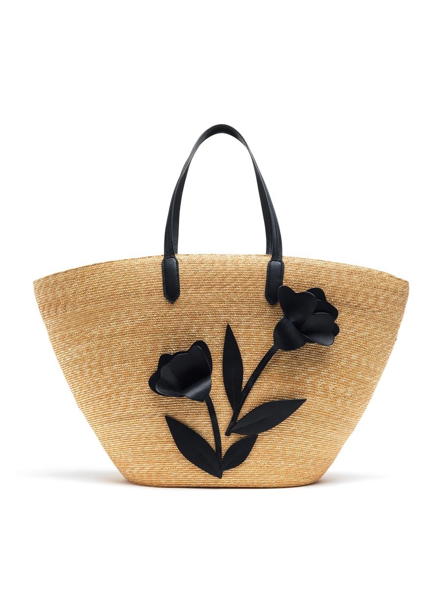 LARGE TULIP RAFFIA TOTE - 1