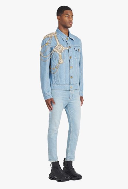 Light blue eco-designed denim jacket with jewel embroidery - 7