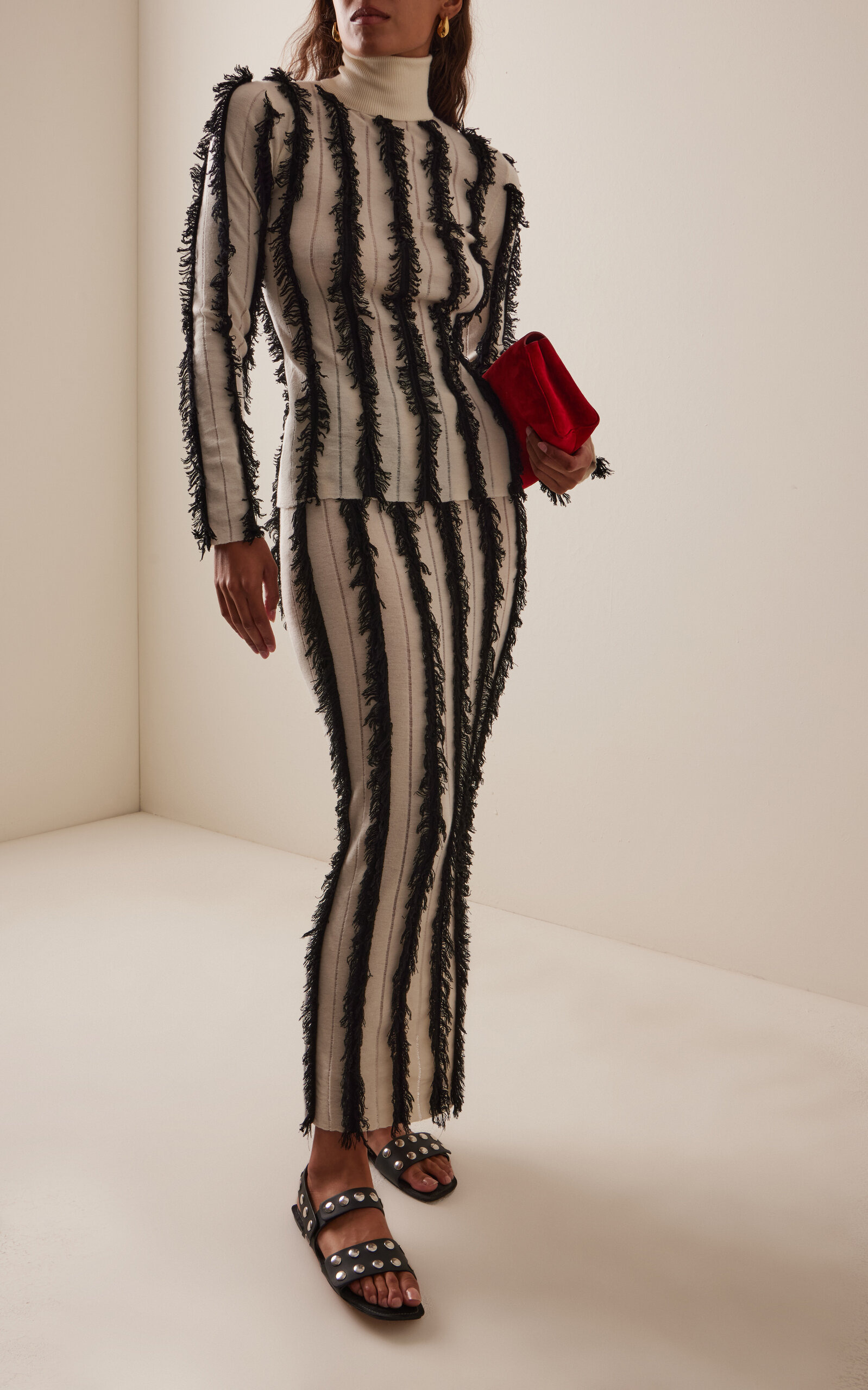 Nico Fringed Wool Turtleneck Sweater black/white - 3