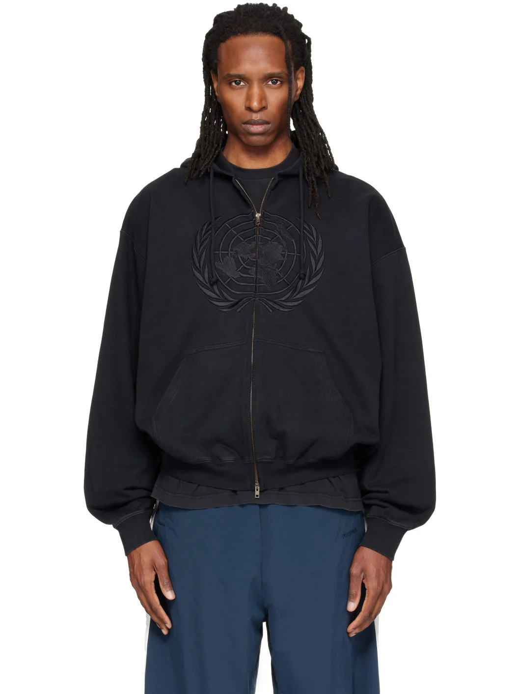 Black Embroidered Zip Up Hoodie - 1