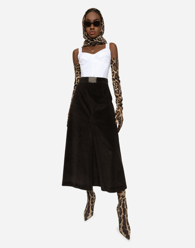 Dolce & Gabbana Long corduroy A-line skirt with logo tag outlook