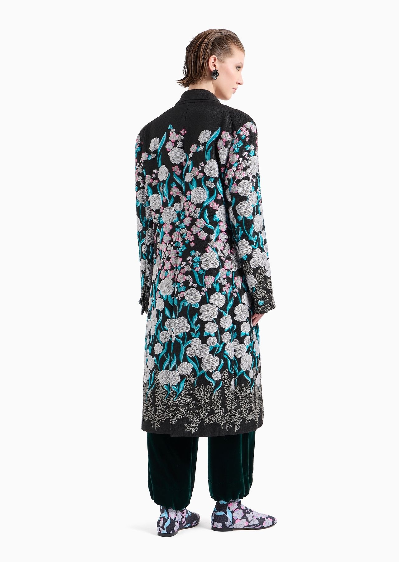 Double-breasted long coat with trailing floral embroidery - 3
