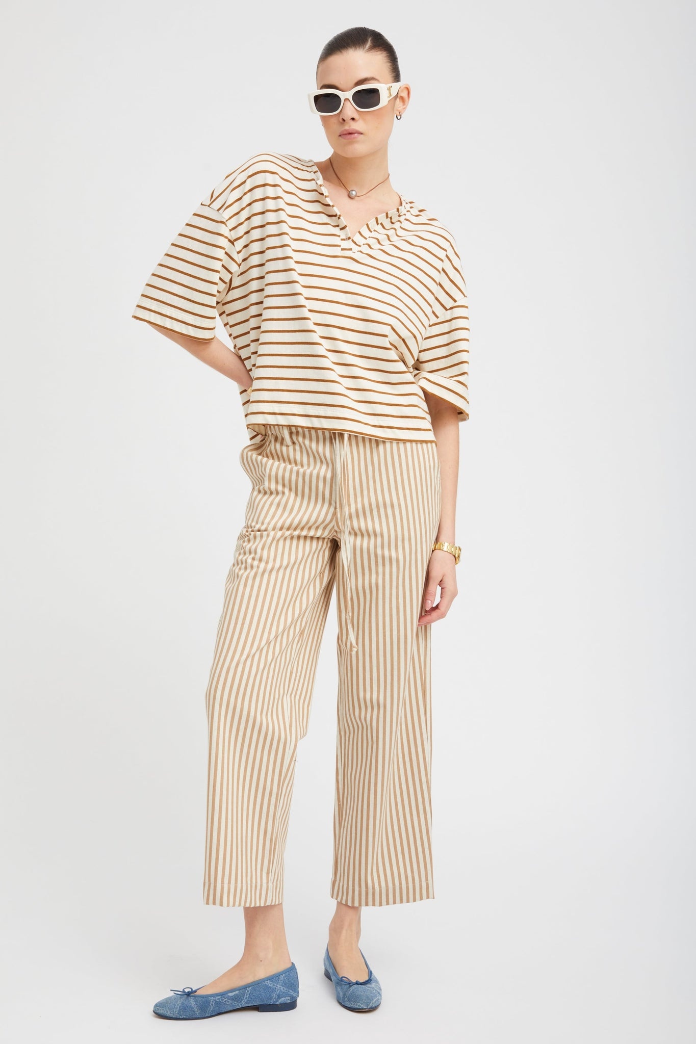 CAMEL STRIPE LINEN AMALFI PANTS - 3