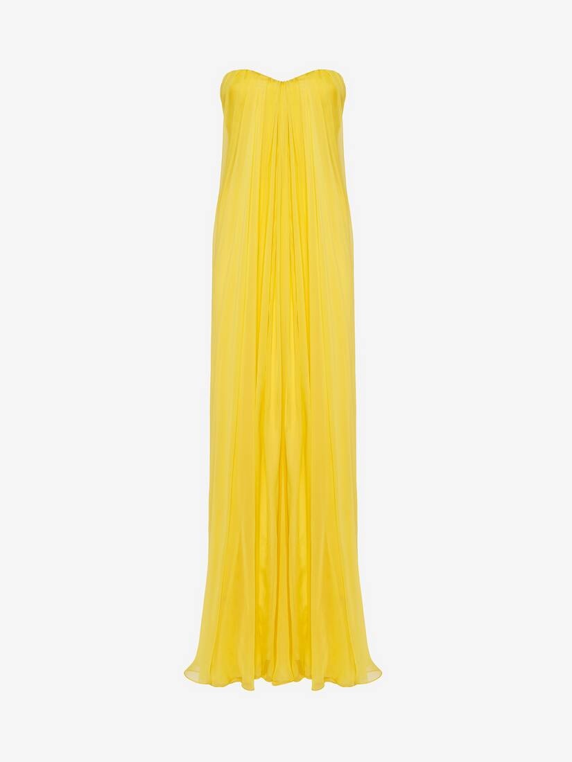 Women's Bustier Evening Dress in Bright Yellow - 1
